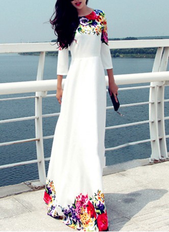  Long Sleeves Floral Maxi Dress   